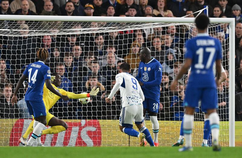 Chelsea goalkeeper Edouard Mendy cannot stop Dinamo Zagreb's Bruno Petkovic opening the scoring. AFP