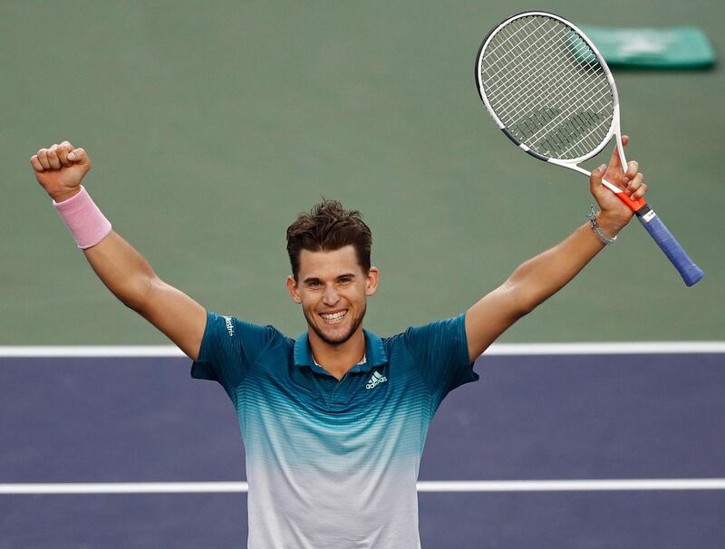 Dominic Thiem reacts after beating Roger Federer. EPA
