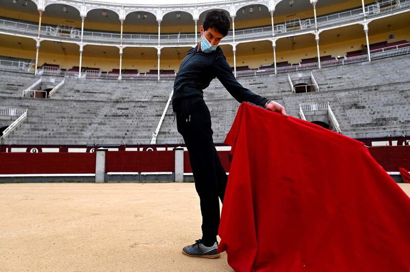 A Bullfighting School pupil practises at Las Ventas bullring in Madrid, Spain. AFP