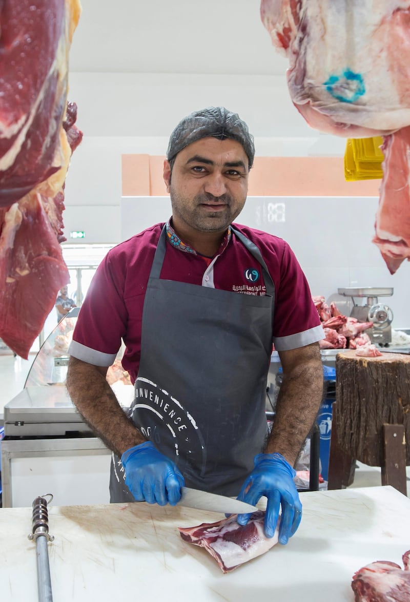 DUBAI, UNITED ARAB EMIRATES - Mohammed Qayyun a meat vendor at the Waterfront Market, Deira.  Leslie Pableo for The National