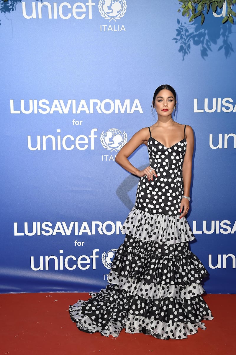 PORTO CERVO, ITALY - AUGUST 09: Vanessa Hudgens attends the photocall at the Unicef Summer Gala Presented by Luisaviaroma at  on August 09, 2019 in Porto Cervo, Italy. (Photo by Jacopo Raule/Getty Images for Luisaviaroma)