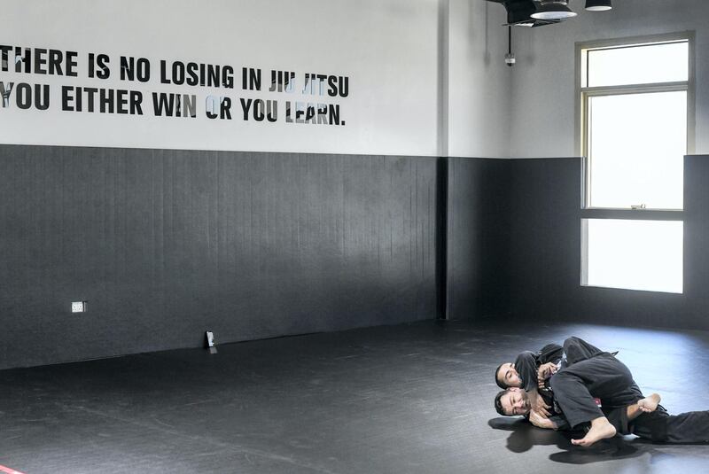 Abu Dhabi, United Arab Emirates - Signature Mix Martial Arts and Brazilian Jiu-Jitsu room on the first level, at the newly opened UFC Gym in Mohammed Bin Zayed City. Khushnum Bhandari for The National

