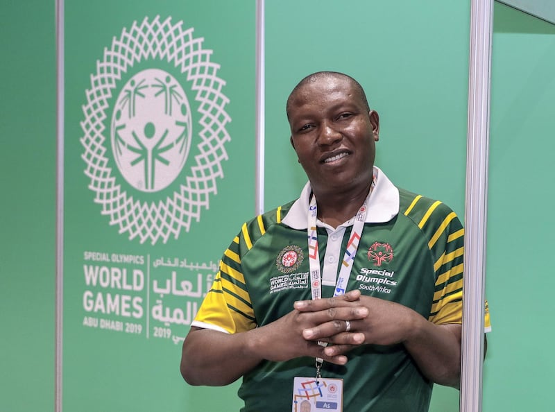 Abu Dhabi, March 18, 2019.  Special Olympics World Games Abu Dhabi 2019. Interview with Ephraim Mohlakane, a decorated Special Olympics Athlete.
Victor Besa/ The National
Section:  NA
Reporter:  Dan Sanderson