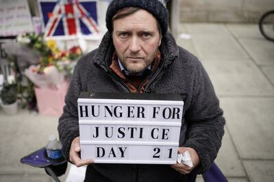 Richard Ratcliffe pictured on his final day of hunger strike outside the UK's Foreign Office in November 2021. PA
