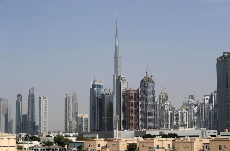 DUBAI , UNITED ARAB EMIRATES ,  October 21 , 2018 :- View of the Dubai Skyline on Sheikh Zayed road with Burj Khalifa ( center ) in Dubai. ( Pawan Singh / The National )  For News. 