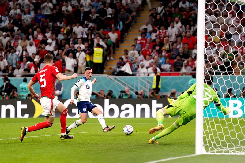 Phil Foden scores England's second goal. PA