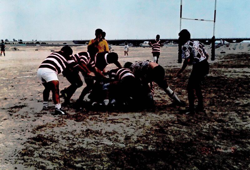 The first Friday rugby matches in Abu Dhabi which were not played on sand were played on training field borrowed from Al Wahda football club. Photo: Andy Cole