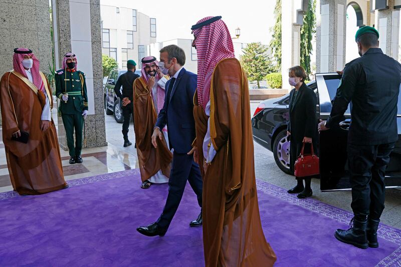 The Crown Prince and Mr Macron were scheduled to hold talks in Jeddah. AFP