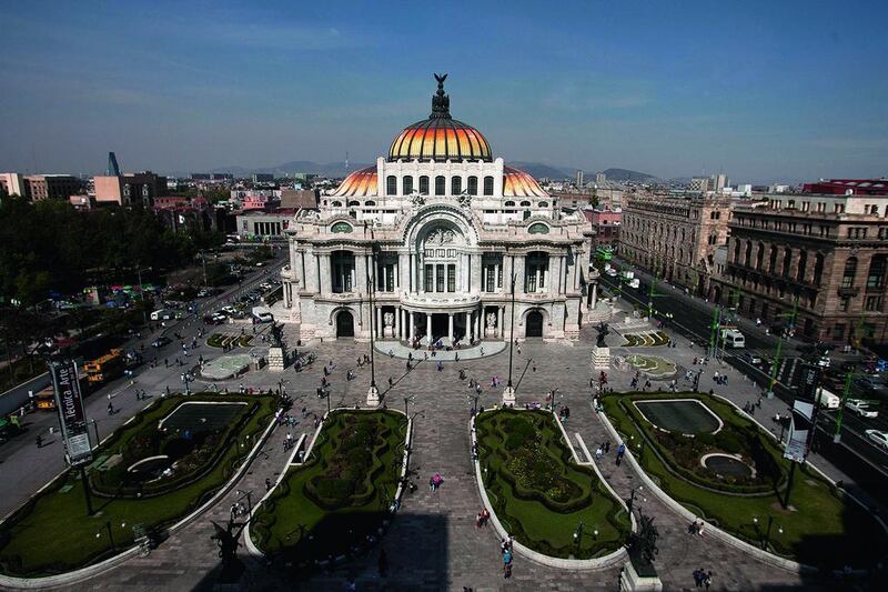 The Palace of Fine Arts in central Mexico City. The capital city sits in a basin encircled by mountains, 2,240 metres above sea level. Susana Gonzalez / Bloomberg
