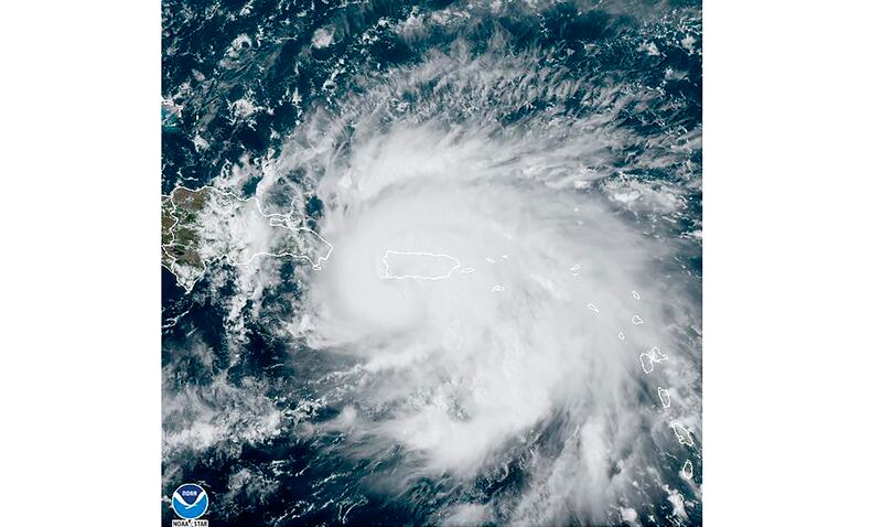 A satellite image of Hurricane Fiona in the Caribbean. AP