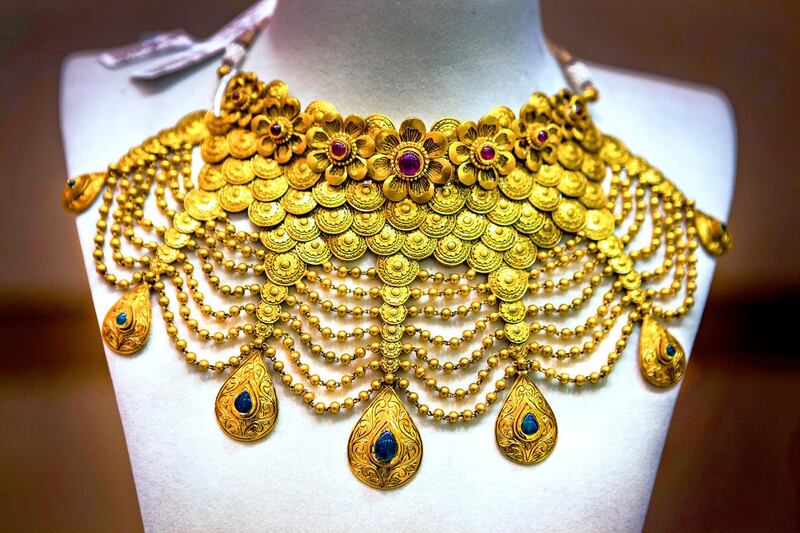 21 Oct 2014 :Mumbai - INDIA.
Gold Jewellery at display at Tribhuvandas Bhimji Jhaveri jewellery Store at Jhaveri Bazaar in Mumbai.

(Subhash Sharma for The National)