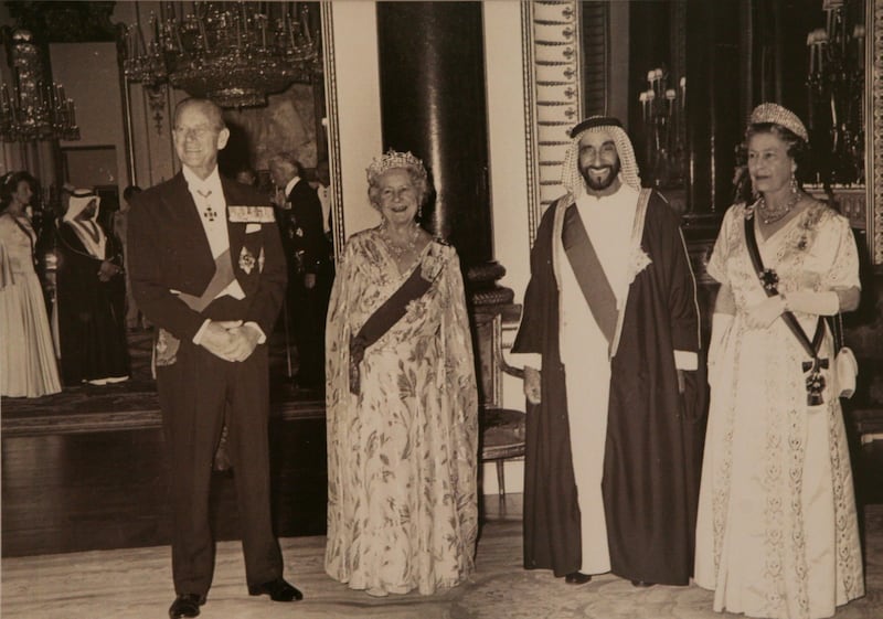 Abu Dhabi, UAE - June 24, 2008 - The late His Highness Shaikh Zayed on a visit to England (1989) COURTESTY OF CENTER FOR DOCUMENTATION AND RESEARCH *** Local Caption ***  025NH Center for Research.jpg025NH Center for Research.jpg
