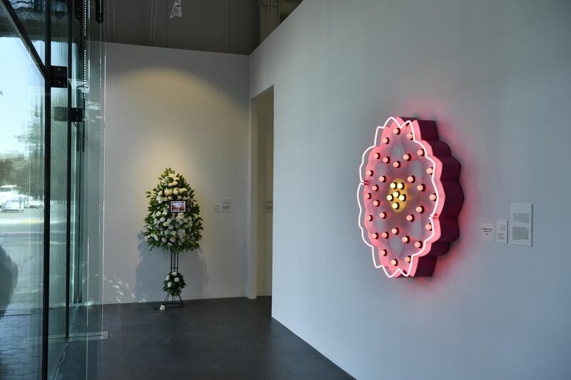 'Padma' by Iftikhar Dadi and Elizabeth Dadi is part of a series of neon sculptures of what the artists call 'contested botanicals', flowers that have been used as national emblems in countries where social identities are fraught and in dispute. Courtesy Warehouse421