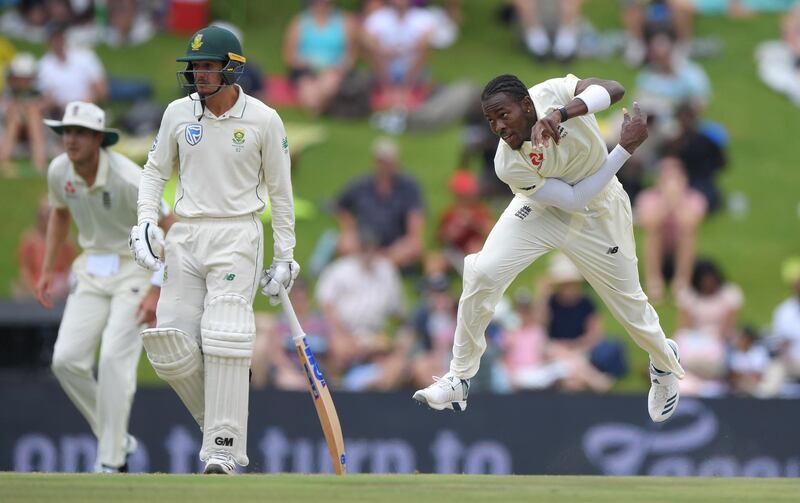 Jofra Archer bowling on Day 3 of the first Test in South Africa in December, 2019. Getty