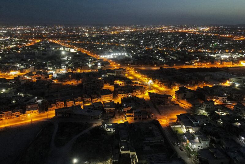 Brightly lit roads criss-cross Mosul at night. ISIS extremists occupied the city on June 10, 2014,  AFP