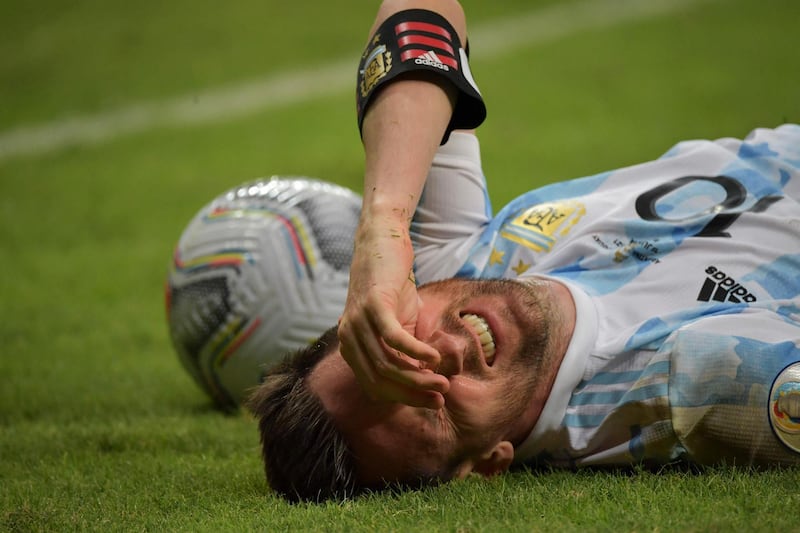 Messi on the pitch during the match against Uruguay. AFP