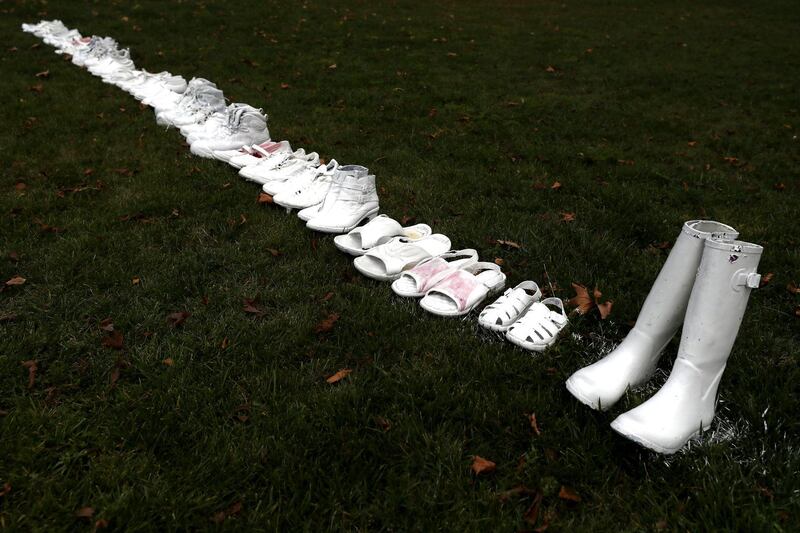 CHRISTCHURCH, NEW ZEALAND - MARCH 18: Fifty pairs of white shoes have been laid in front of All Souls Anglican Church in honour of victims who lost their lives on March 18, 2019 in Christchurch, New Zealand. 50 people are confirmed dead, with with 36 injured still in hospital following shooting attacks on two mosques in Christchurch on Friday, 15 March. 41 of the victims were killed at Al Noor mosque on Deans Avenue and seven died at Linwood mosque. Another victim died later in Christchurch hospital. A 28-year-old Australian-born man, Brenton Tarrant, appeared in Christchurch District Court on Saturday charged with murder. The attack is the worst mass shooting in New Zealand's history. (Photo by Hannah Peters/Getty Images)