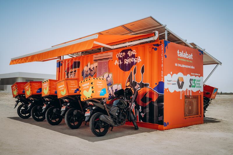 Abu Dhabi has established solar-powered rest areas for delivery riders. Photo: Joint Committee for Traffic Safety