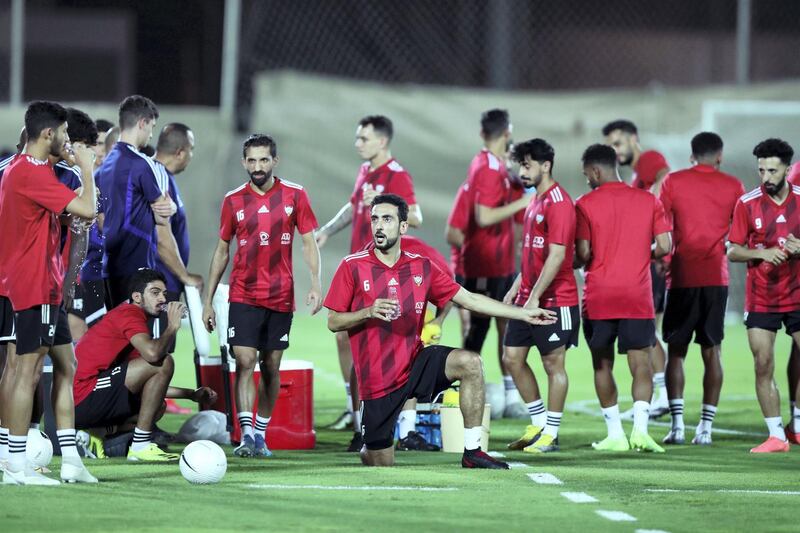 UAE's Yousef Jaber during training before the game between the UAE and Thailand in the World cup qualifiers at the Zabeel Stadium, Dubai on June 6th, 2021. Chris Whiteoak / The National. 
Reporter: John McAuley for Sport