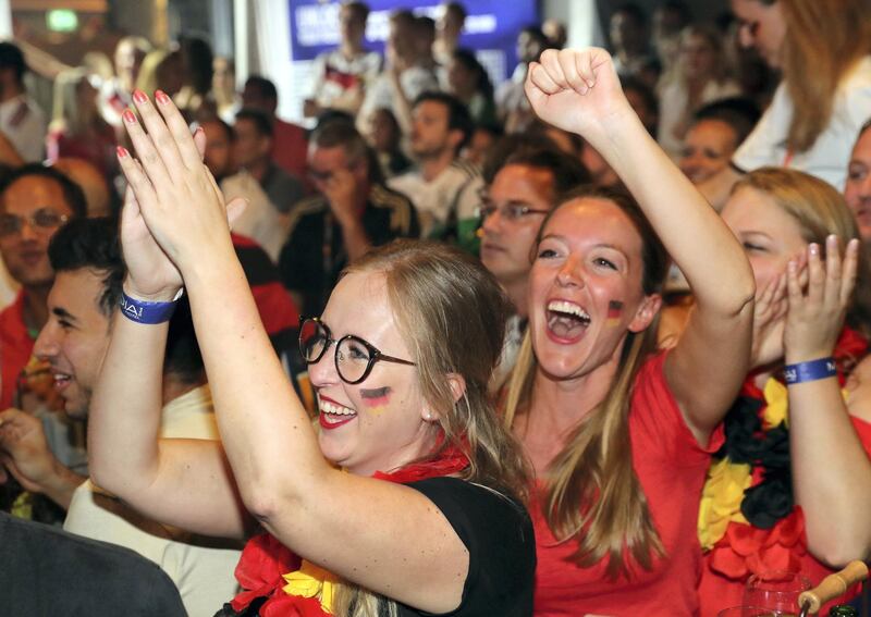 Dubai, United Arab Emirates - June 17th, 2018: A German fan during the game between Germany and Mexico. Sunday, June 17th, 2018 in Media One, Dubai. Chris Whiteoak / The National