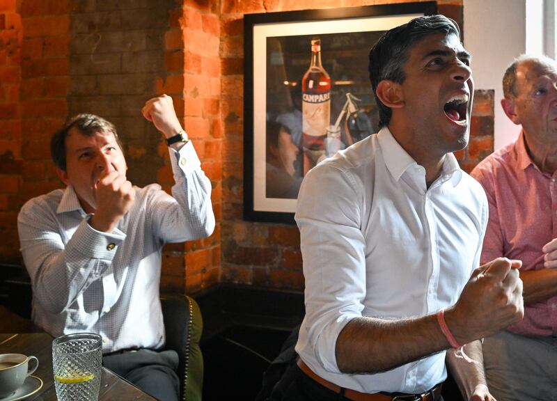 Celebrates England's first goal as he watches the Women's Euro 2022 final in Salisbury in July 2022. Getty Images