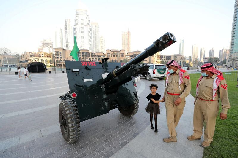 Dubai Police fire the Eid Al Fitr cannon to mark end of Ramadan at the Burj Khalifa, Dubai on May 12th, 2021. Chris Whiteoak / The National. 
Reporter: N/A for News