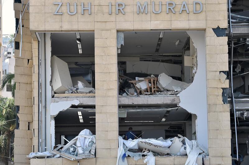 A view of the damaged building of the Lebanese fashion designer Zuhair Murad.  EPA