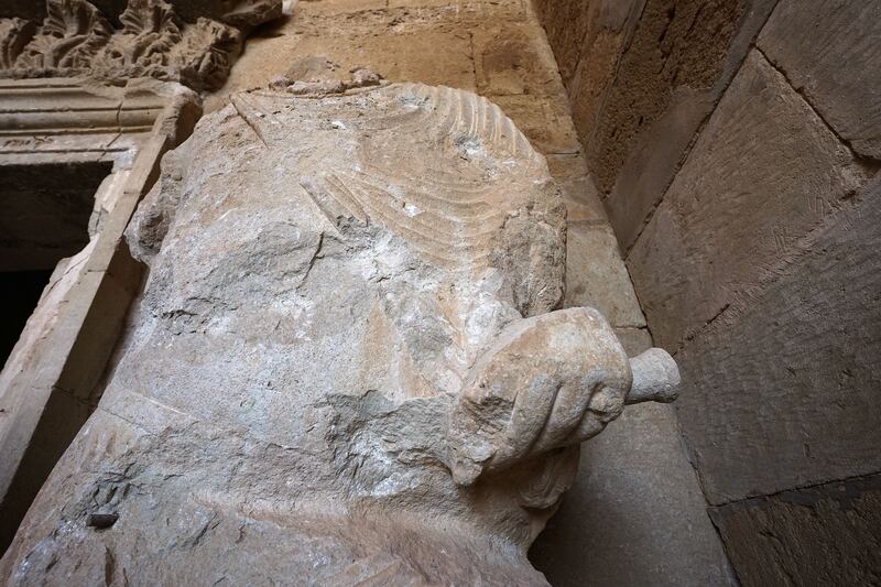 A restored sculpture in Hatra, which was a major trading post in the first and second centuries AD. AFP