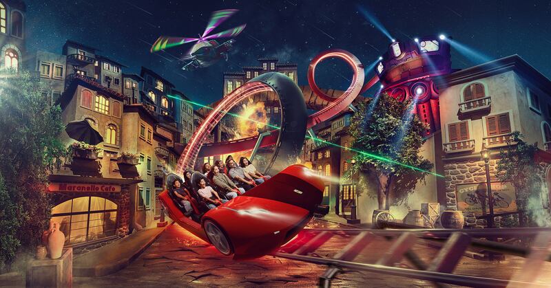 Mission Ferrari combines special effects with stunning sets and will feature the world's first sideways coaster drop. Photo: Ferrari World Abu Dhabi