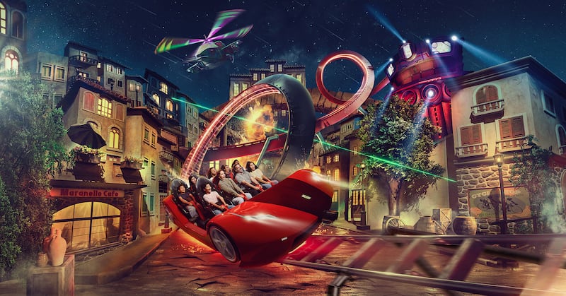 Mission Ferrari combines special effects with stunning sets and will feature the world's first sideways coaster drop. Photo: Ferrari World Abu Dhabi