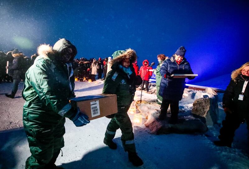 Representatives from many countries and universities arrive in the Svalbard's global seed vault with new seeds. NTB Scanpix via Reuters