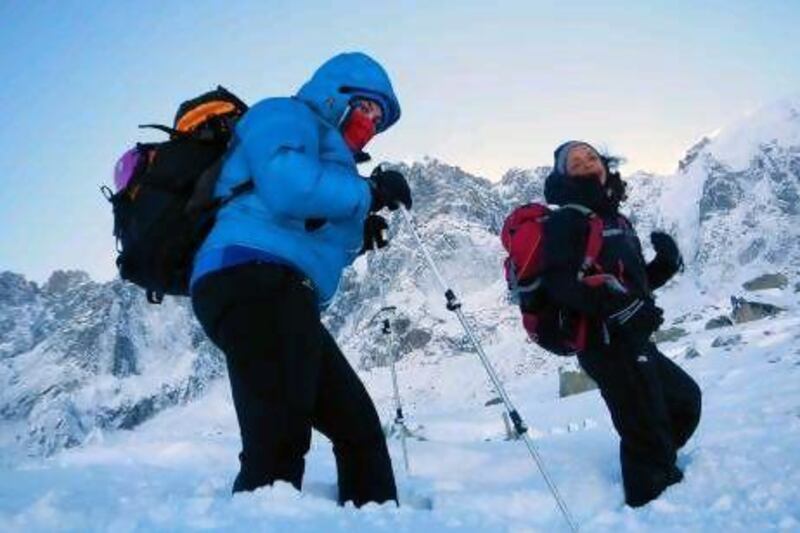 Zeina Abdo (right), who takes youths on environmental expeditions, seen here trekking Chamonix in France with Hanan Abu-Ghazaleh.