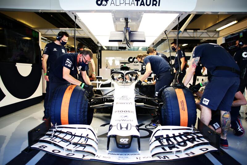 Russian driver Daniil Kvyat of AlphaTauri in the garage ahead of practice. Getty