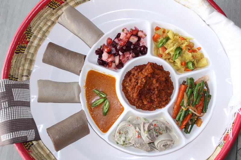 Ethiopian food has a variety of vegetarian dishes. Photo: Gursha
