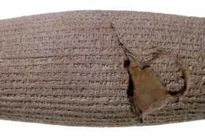 Undated handout image showing the Cyrus Cylinder, a 2,500-year-old artifact named after the founder of the Persian empire who, in 539 BC, conquered Babylon and freed the Jews held in captivity there. Often described as 'the world's first charter of human rights', it is housed at the British Museum in London. Copyright the Trustees of the British Museum.