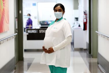 Ruth Deva Kiruba, a nurse at NMC Royal Hospital in Dubai, pictured days before she went into labour and gave birth to a healthy baby girl. Chris Whiteoak / The National