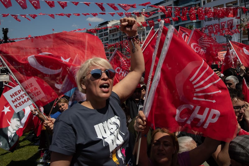 Supporters await Mr Kilicdaroglu's arrival in Izmir. Getty