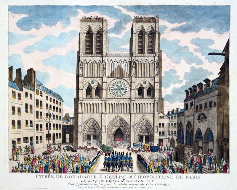 UNSPECIFIED - CIRCA 1754: Restablishment of the Roman Catholic church in France, April 1802. Napoleon's ceremonial entry into Notre Dame, Paris, Easter 1802. (Photo by Universal History Archive/Getty Images)