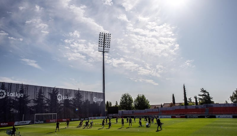 Atletico Madrid players take part in a training session at Wanda Sports City on the outskirts of the Spanish capital. EPA