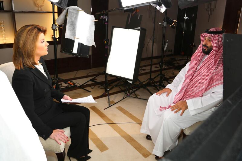 Saudi Arabia's Crown Prince Mohammed bin Salman speaks with correspondent Norah O'Donnell during an interview on Tuesday with the CBS program 60 Minutes, in Saudi Arabia. Reuters