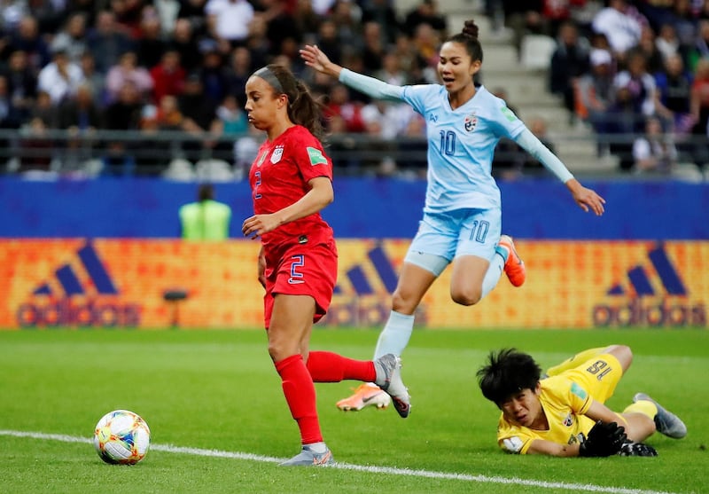 Mallory Pugh of the US scores their 11th goal against Thailand. AFP