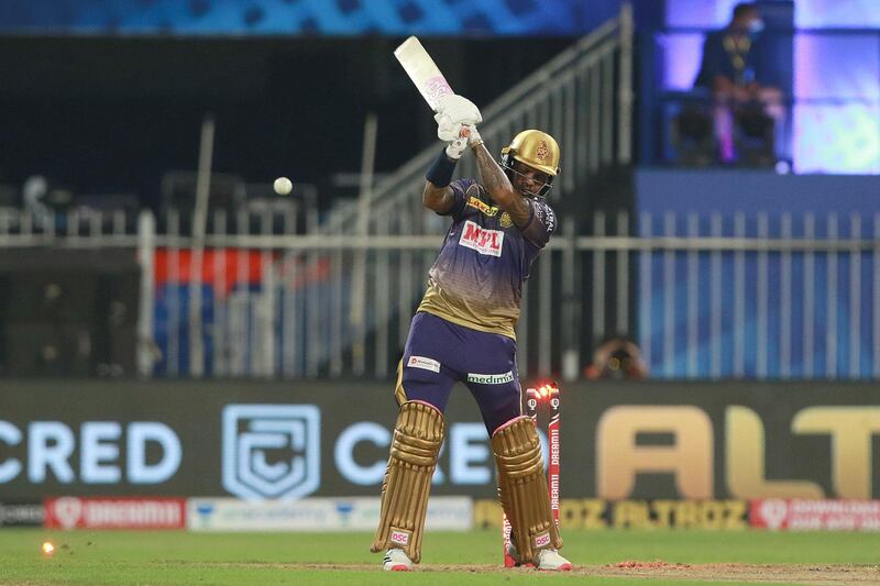 Sunil Narine of Kolkata Knight Riders  gets out during match 16 of season 13 of the Indian Premier League (IPL ) between the Delhi Capitals and the Kolkata Knight Riders held at the Sharjah Cricket Stadium, Sharjah in the United Arab Emirates on the 3rd October 2020.  Photo by: Rahul Gulati  / Sportzpics for BCCI