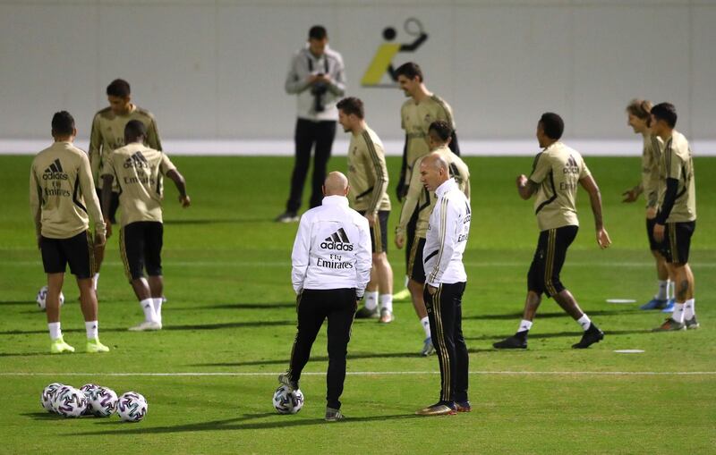 Real Madrid manager Zinedine Zidane oversees a training session in Jeddah. Getty Images