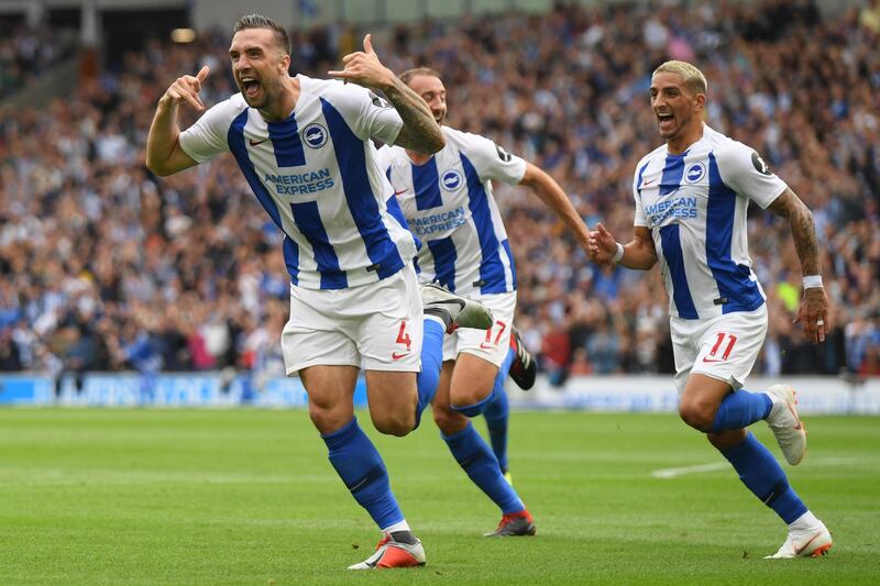 BRIGHTON, ENGLAND - AUGUST 19:  Shane Duffy of Brighton and Hove Albion celebrates after scoring his team's second goal during the Premier League match between Brighton & Hove Albion and Manchester United at American Express Community Stadium on August 19, 2018 in Brighton, United Kingdom.  (Photo by Mike Hewitt/Getty Images)