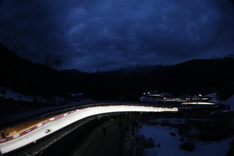 Natalie Geisenberger of Germany in action during the women's singles luge competition at the Sanki Sliding Center in Krasnaya Polyana on Monday. Valdrin Xhemaj / EPA