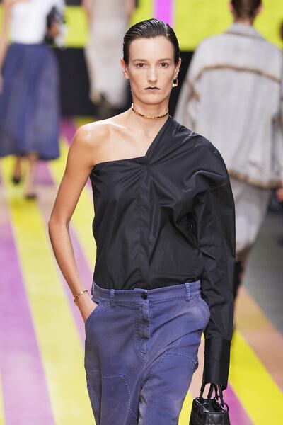 A one-shoulder shirt at Dior spring/summer 2024. Getty Images