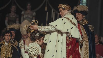 Joaquin Phoenix plays French emperor Napoleon and Vanessa Kirby stars as his wife, empress Josephine. Photo: Apple TV+
