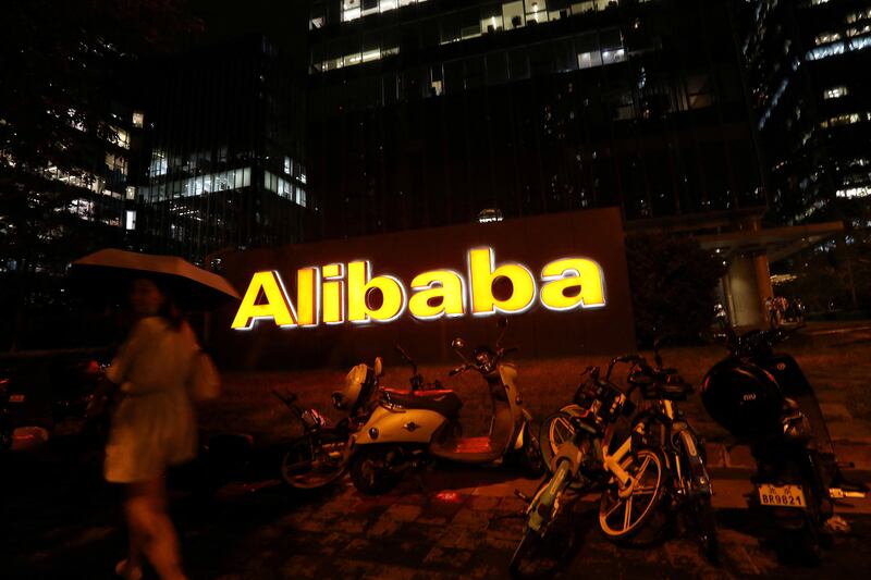The Alibaba Group logo at its office building in Beijing. Reuters