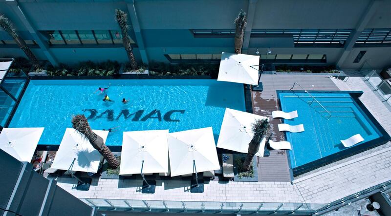 DUBAI, UNITED ARAB EMIRATES - April 12, 2015 - The pool in Damac Maison, The Vogue, in Downtown Dubai, Dubai, April 12, 2015. (Photo by Jeff Topping/For The National) *** Local Caption ***  JT1204-DAMAC MAISON14_AVH_6960.jpg