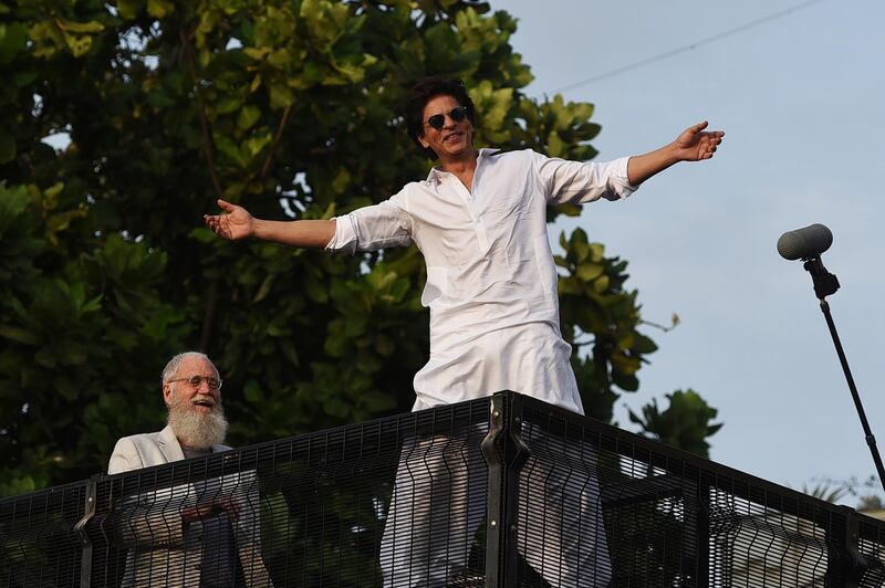 Indian Bollywood actor Shah Rukh Khan with US TV host David Letterman on the second day of Eid Al Fitr. AFP